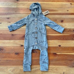 NEW Childhoods Hooded Romper Maps On Heather Gray size 18-24 months